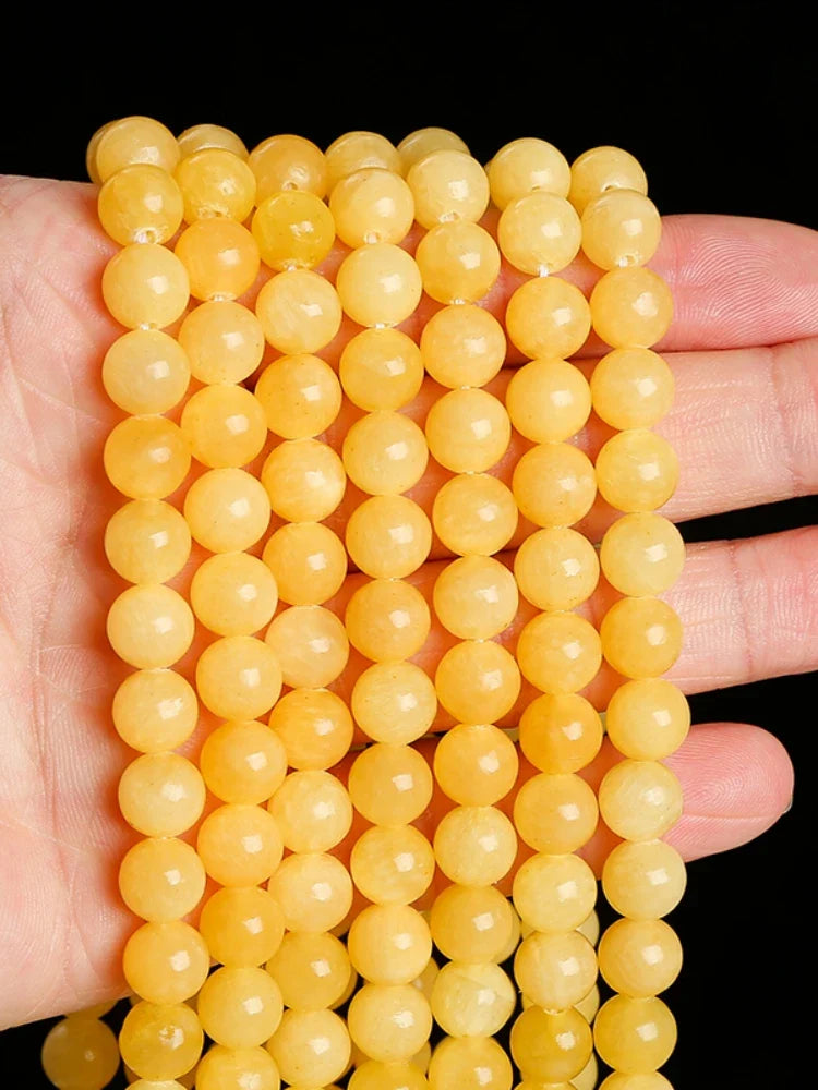Natural Yellow Jade Round Loose Beads for Jewelry Making DIY Necklace and Bracelet Accessories