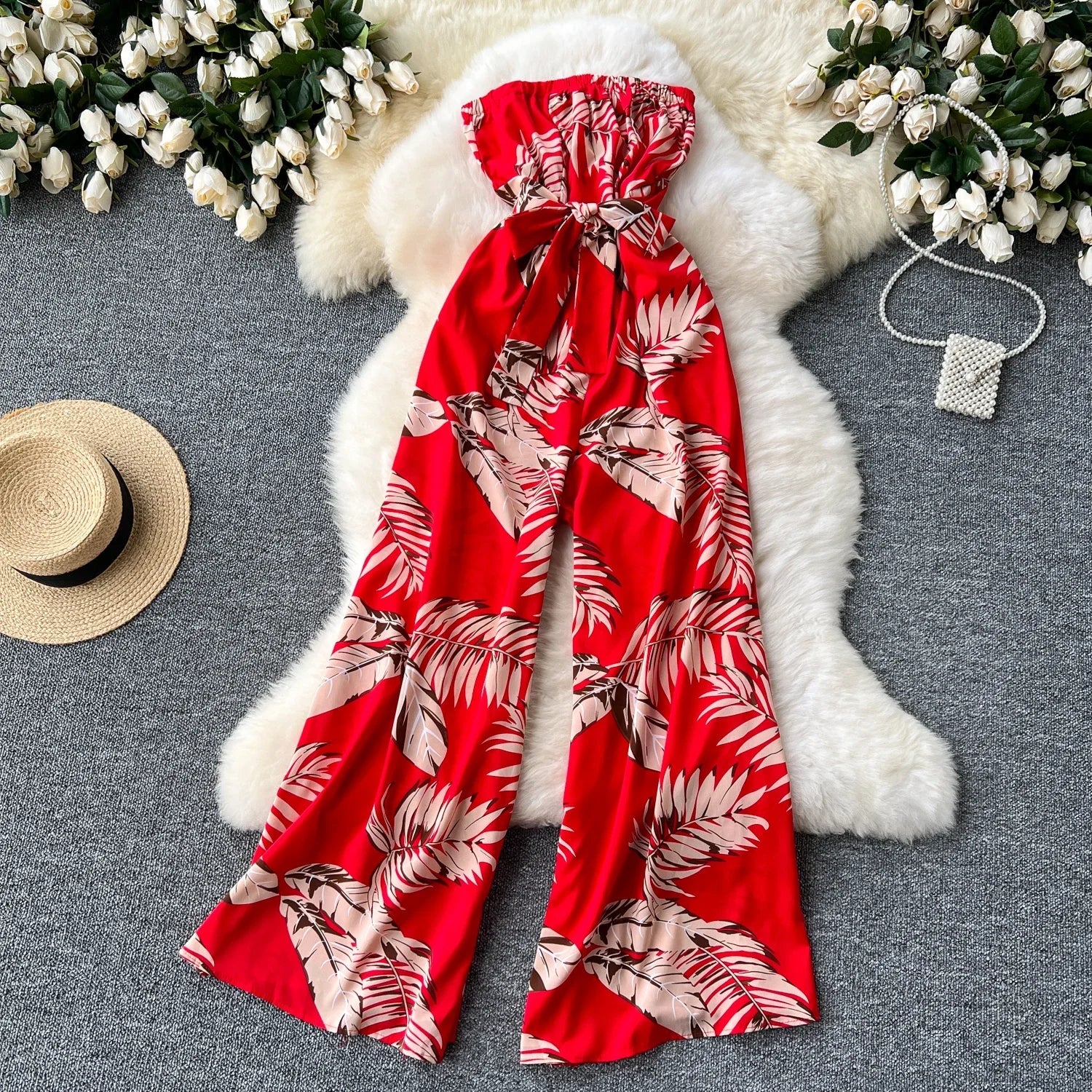 Printed Suspender Jumpsuit For Women Casual Romper