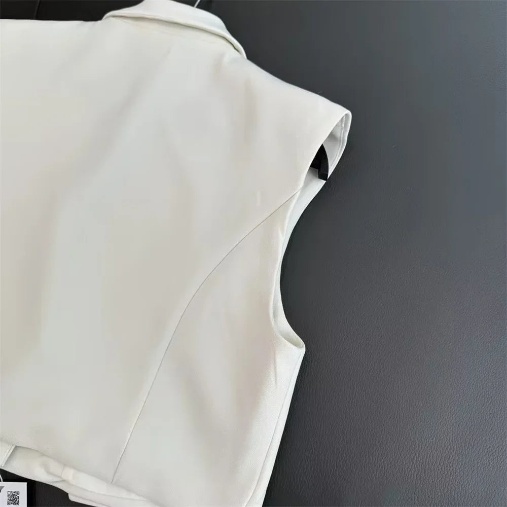 Fashionable Flip Cover Short Vest and Wide Leg Long Pants Set for Effortless Style