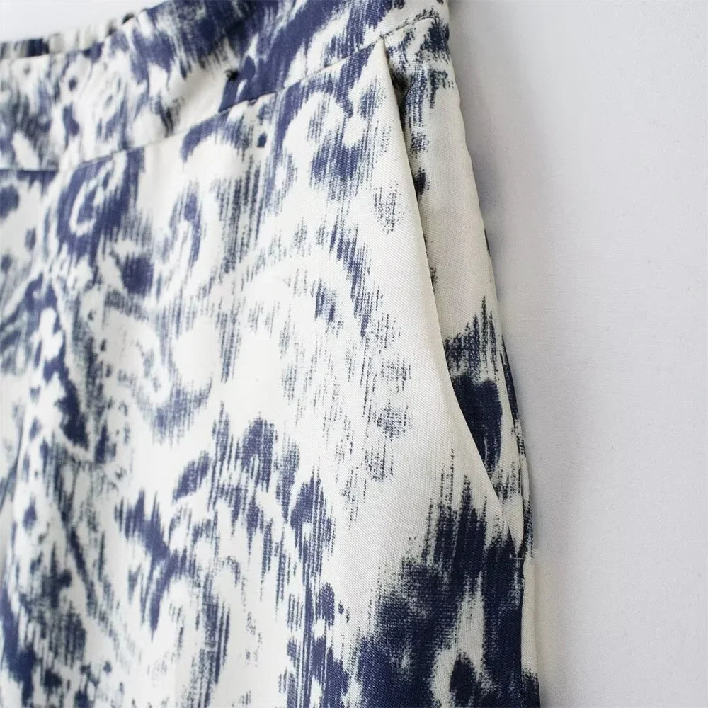 Niche Western Style Printed Shirt and High Waisted Pants Set for Fashionable Autumn Looks