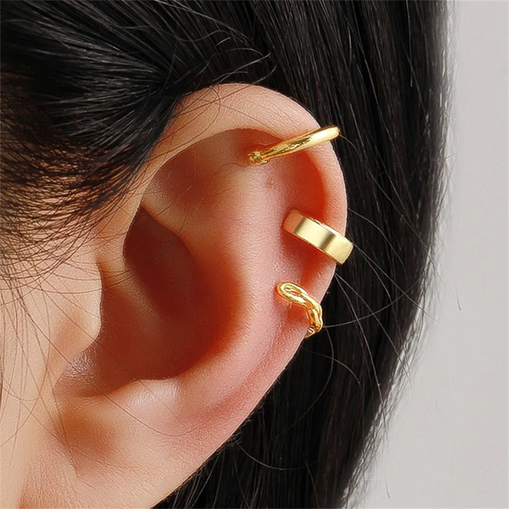 3PCS Vintage Crystal Ear Cuff Set for Women and Teens Non Piercing Gold Clip Earrings Jewelry Gift