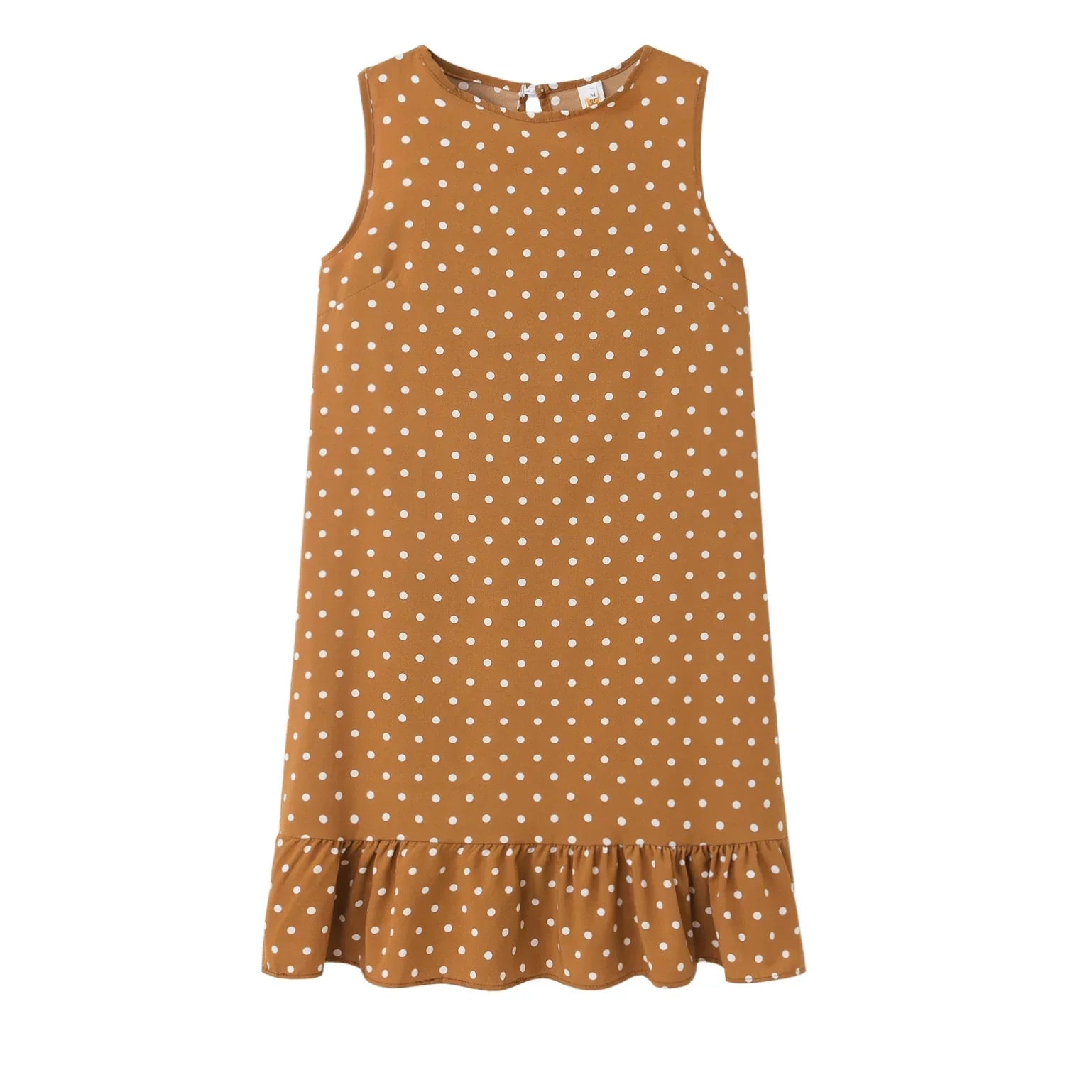 Polka Dot Dress Ruffled Sleeveless Women Round Neck