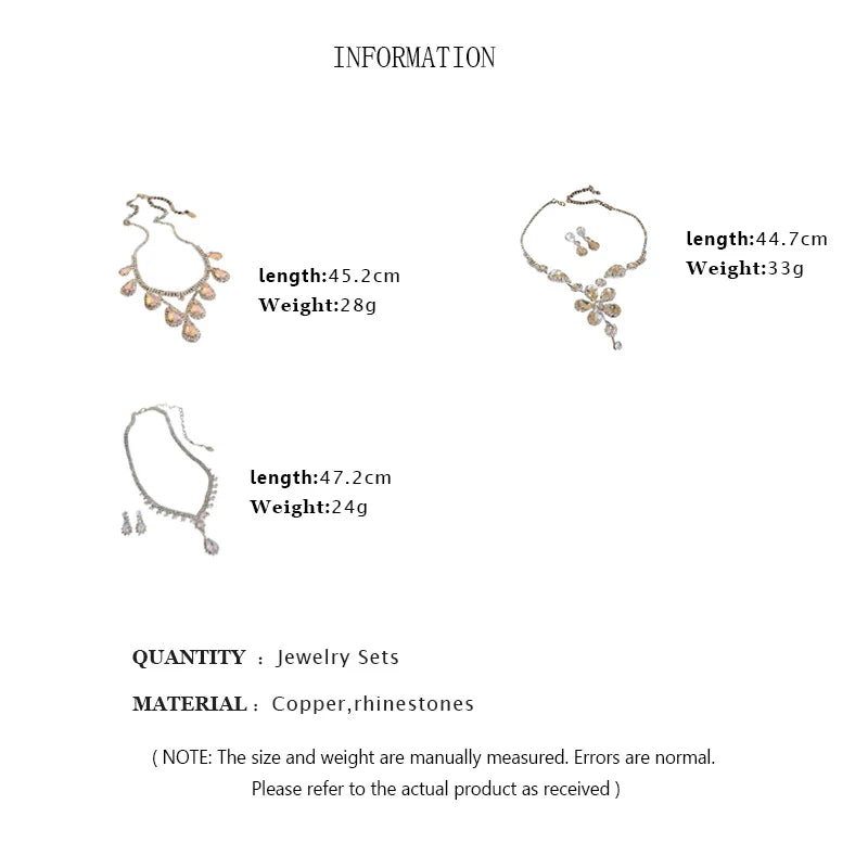 Large Water Drop Rhinestone Necklace and Earrings Set for Women Bridal Wedding Party Jewelry