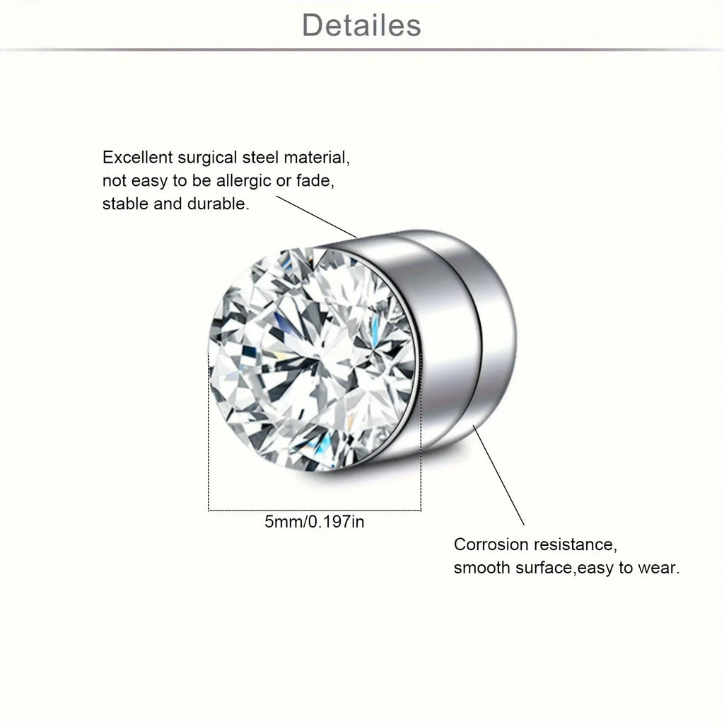 Crystal Magnetic Ear Stud Clip Earrings for Men and Women Non Piercing Punk Round Zircon Jewelry