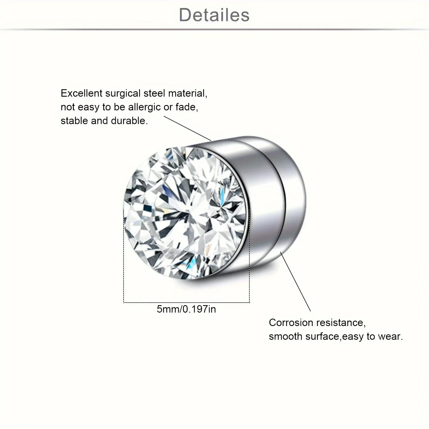 Crystal Magnetic Ear Stud Clip Earrings for Men and Women Non Piercing Punk Round Zircon Jewelry