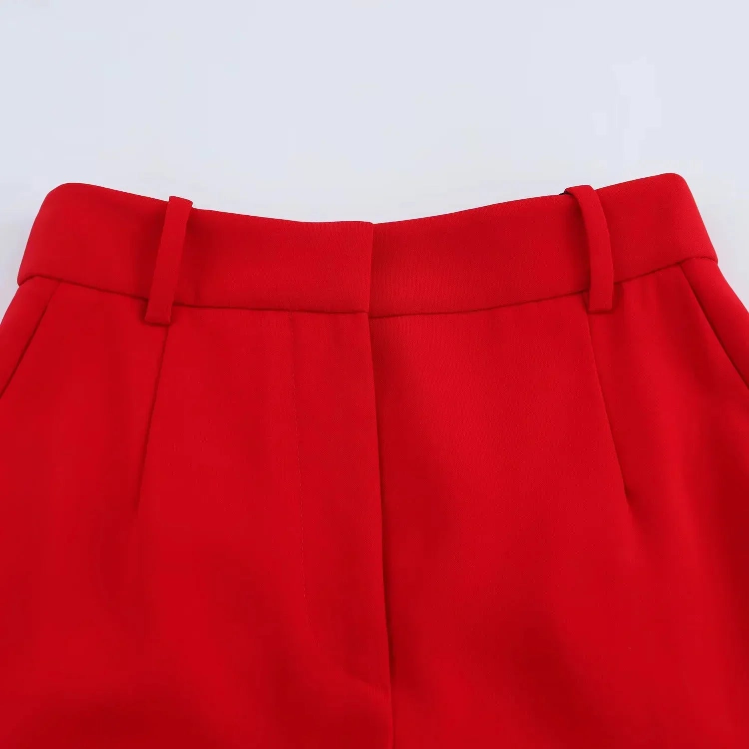 Red Vest Blazer Set For Office Lady With Wide Leg Pants