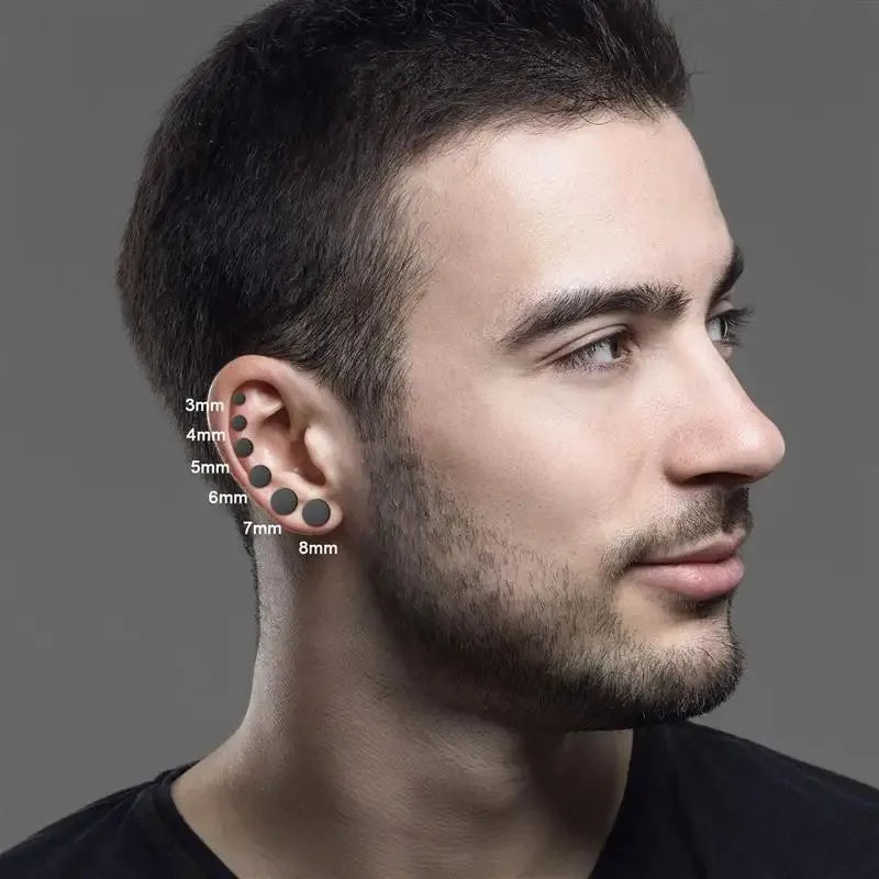 2pcs Stainless Steel Black Ear Studs 3-8mm Punk Push Back Earrings for Men and Women