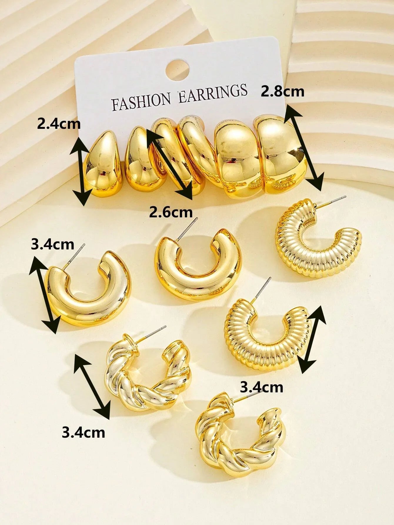 12pcs Set Classic Twist C Shape Tear Drop Design Women's Gold Color Earrings for Daily Wear and Party Outfits