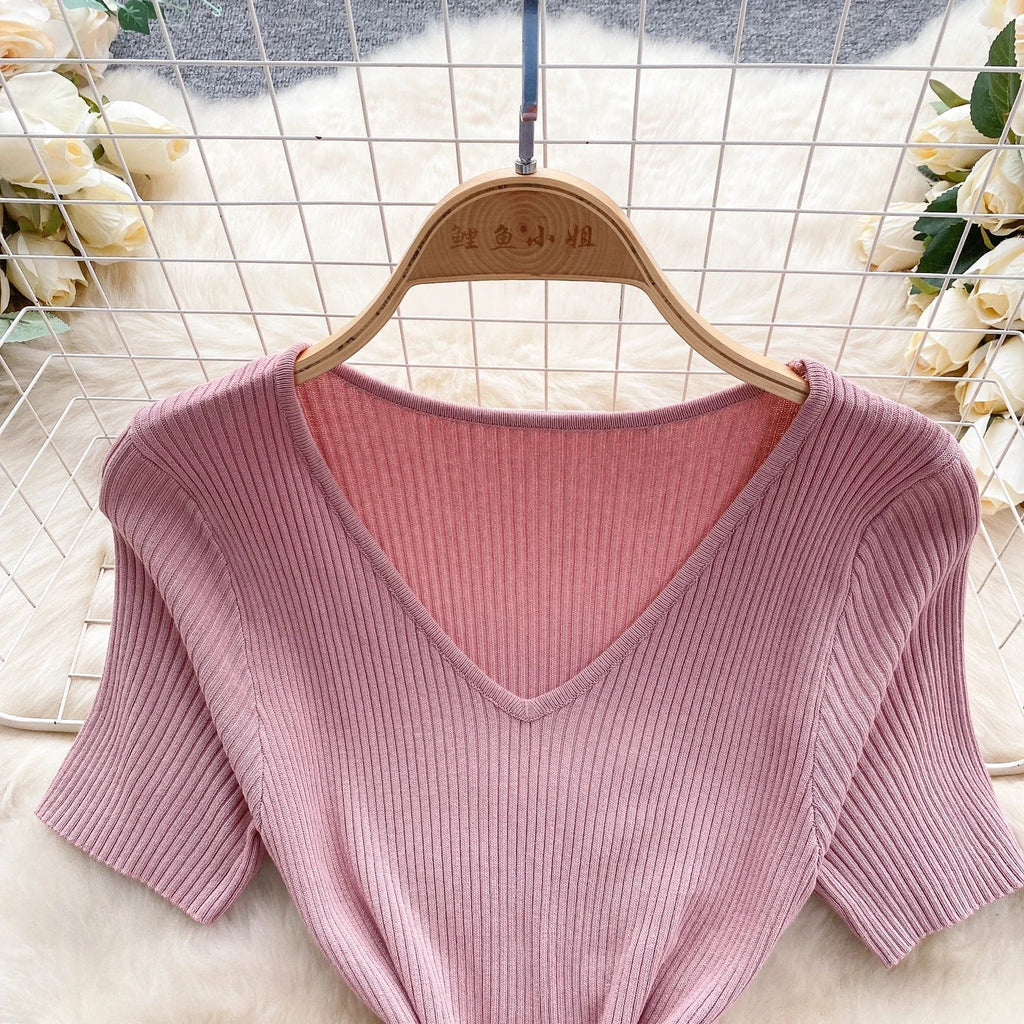 Summer Knit Bodycon Solid Dress for Women Short Sleeve Maxi