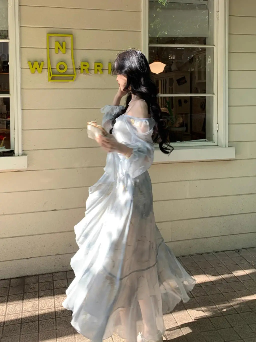 Off Shoulder Dress Ruffle A Line Long French Print