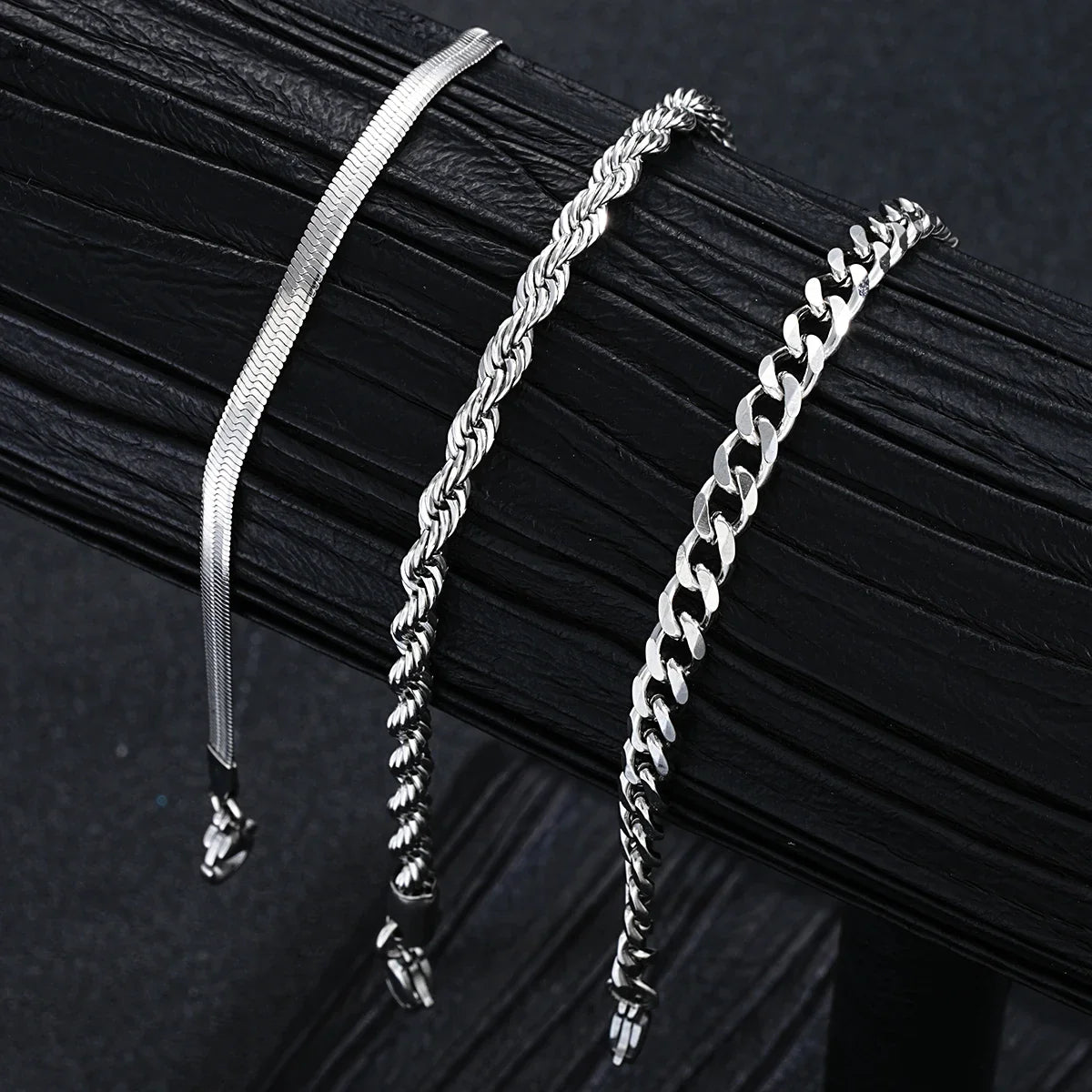 Simple Stainless Steel Jewelry Set for Men and Women Unisex Punk Vintage Ring Necklace and Bracelet Gift