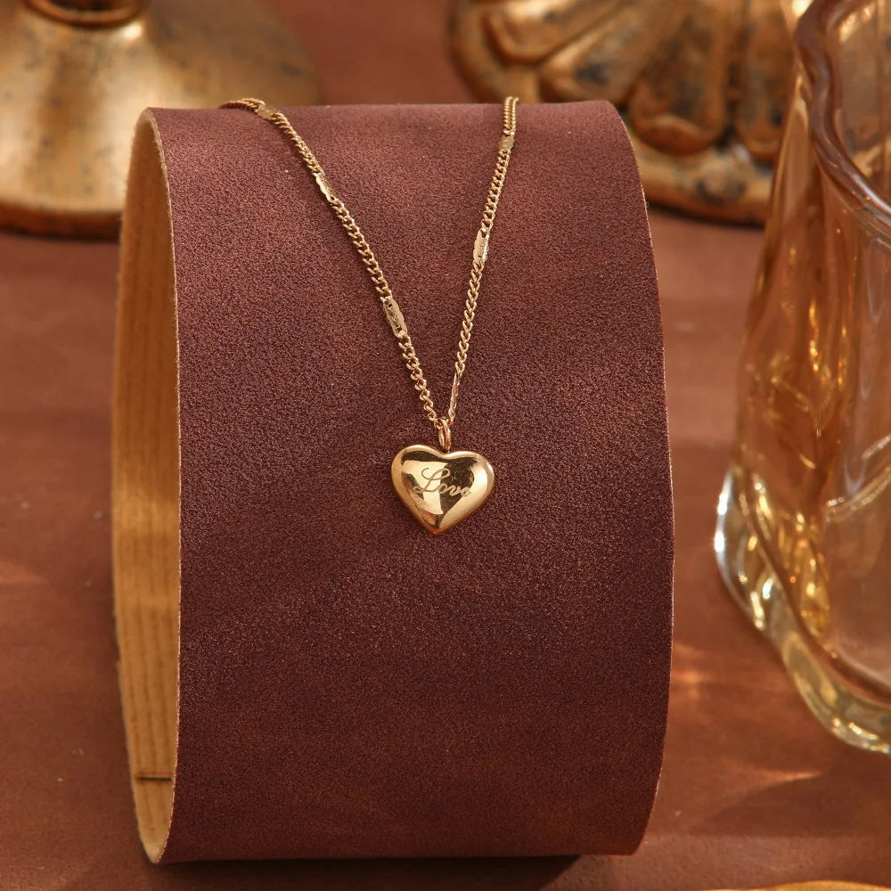 Stainless Steel Heart Necklace for Women Simple Pendant Jewelry Gift