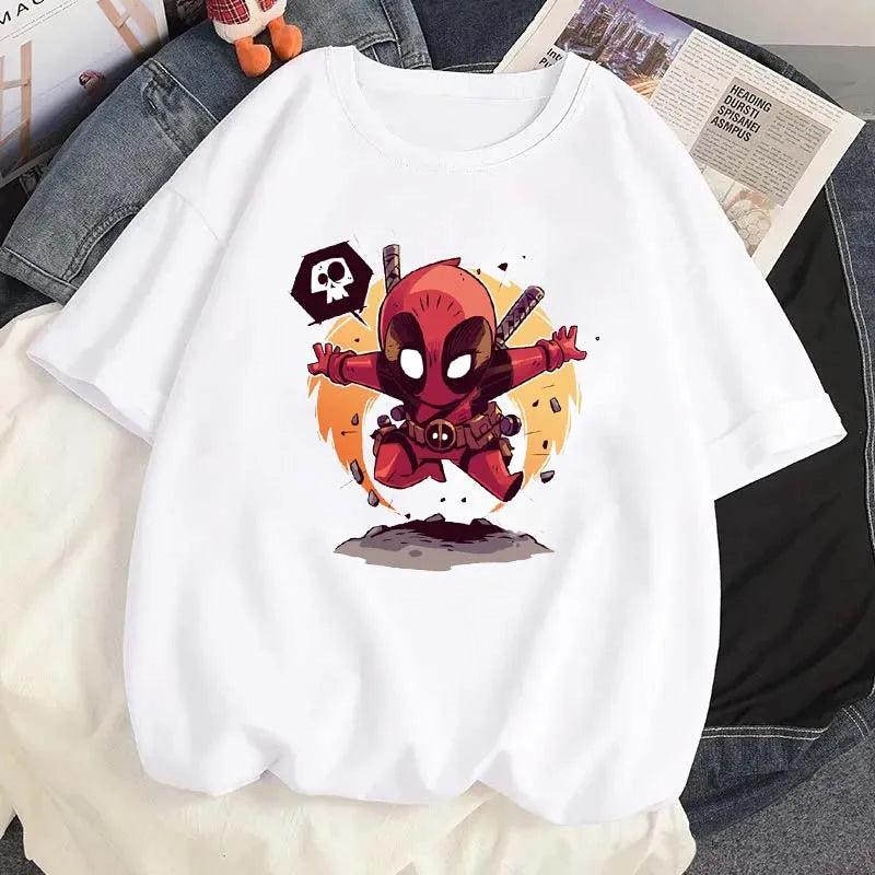 Cartoon Disney Marvel Deadpool Printed T-Shirt for Women Casual Summer Street Wear O-Neck Short Sleeve Tee