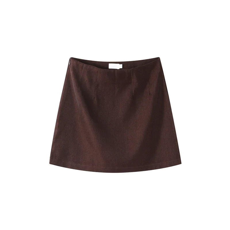 Elegant Women Blazer and Mini Skirt Set with Shoulder Pads Cinched Waist Suit Jacket and A-line Skirt Two-Piece Office Outfit