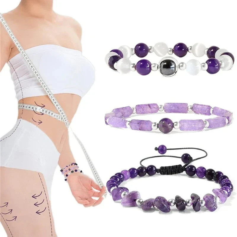 3pcs Set Amethyst Healing Bracelet for Weight Loss and Meditation - Body Purifying Crystal Jewelry for Men and Women
