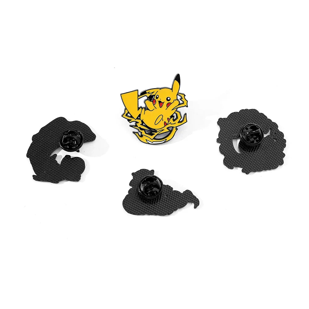 Cute Cartoon Pocket Monsters Enamel Brooch Set for Bags - 4 Pcs Creative Animated Character Accessories