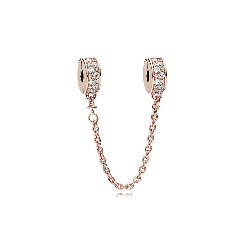 DIY Love Heart Family Safety Chain Bracelet with 925 Silver Star Clip Bead and Flower Charm Gift