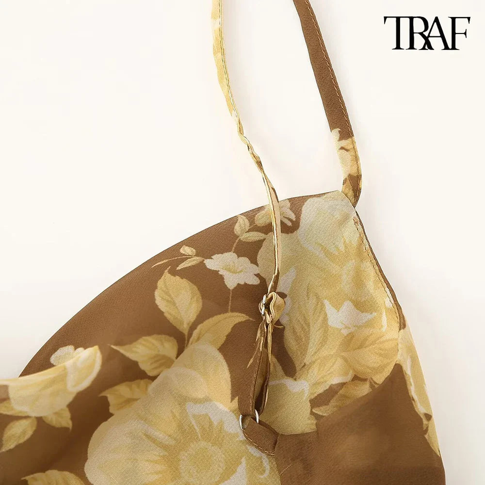 French Chic Halter Dress With Double Ruffles And V Neck