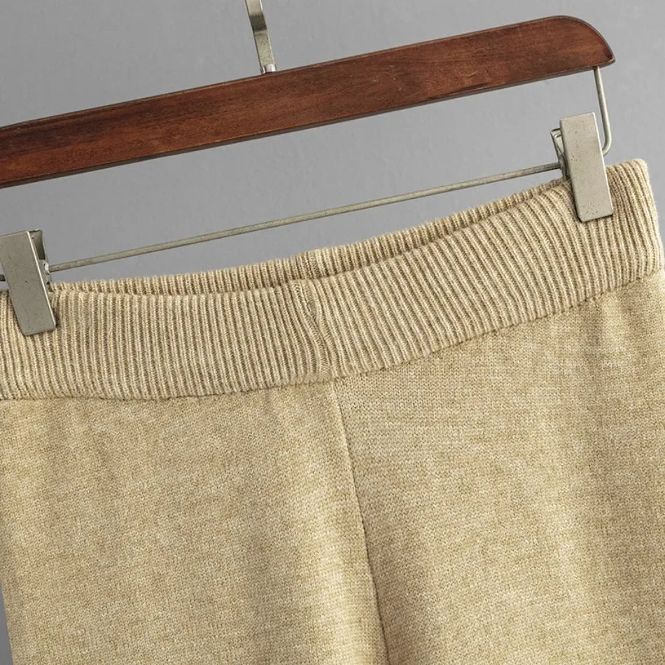 Casual Knitted Two Piece Set for Women Featuring Loose Sweater and Wide Leg Pants