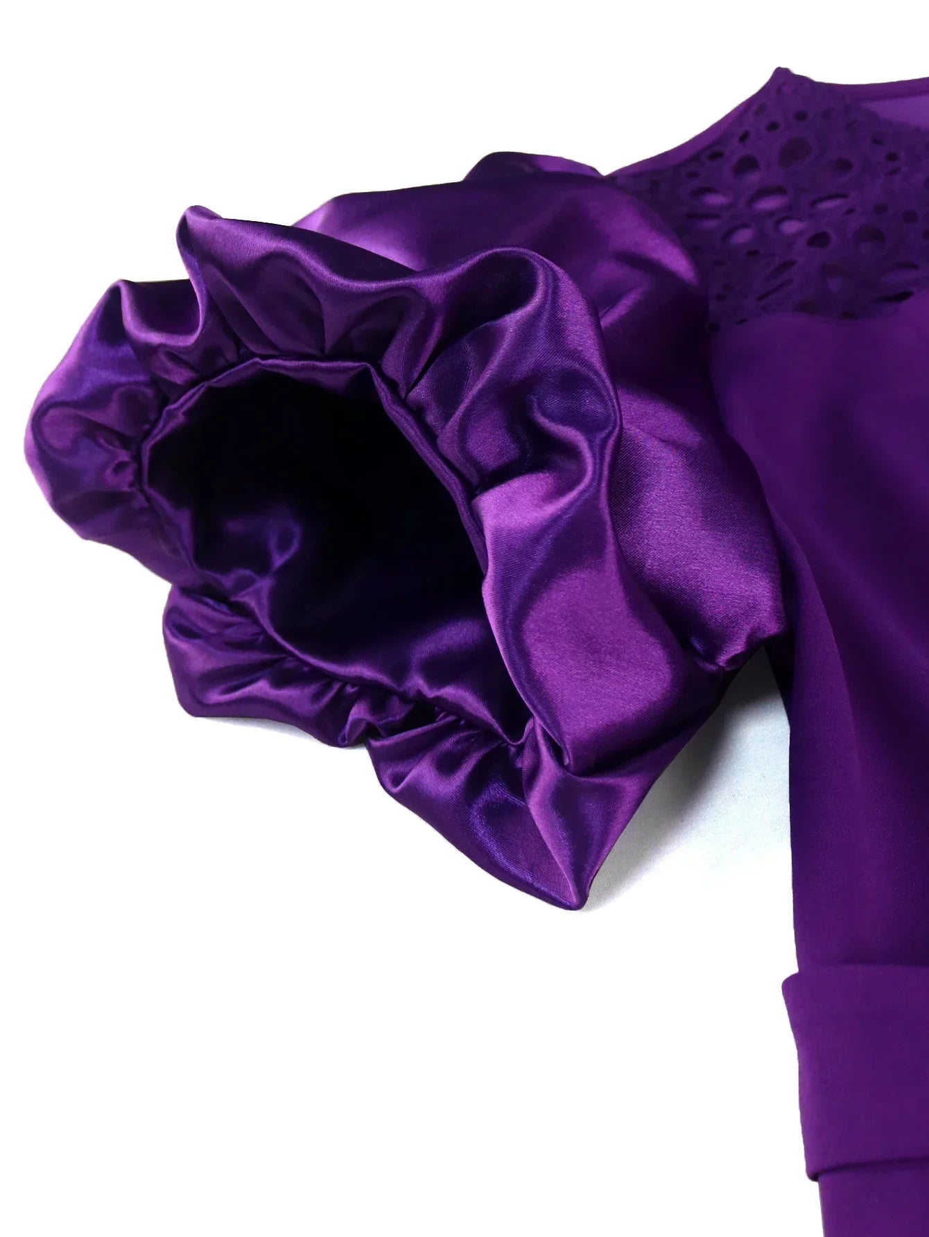 Modest Church Dress With Puff Sleeves Lace Patchwork