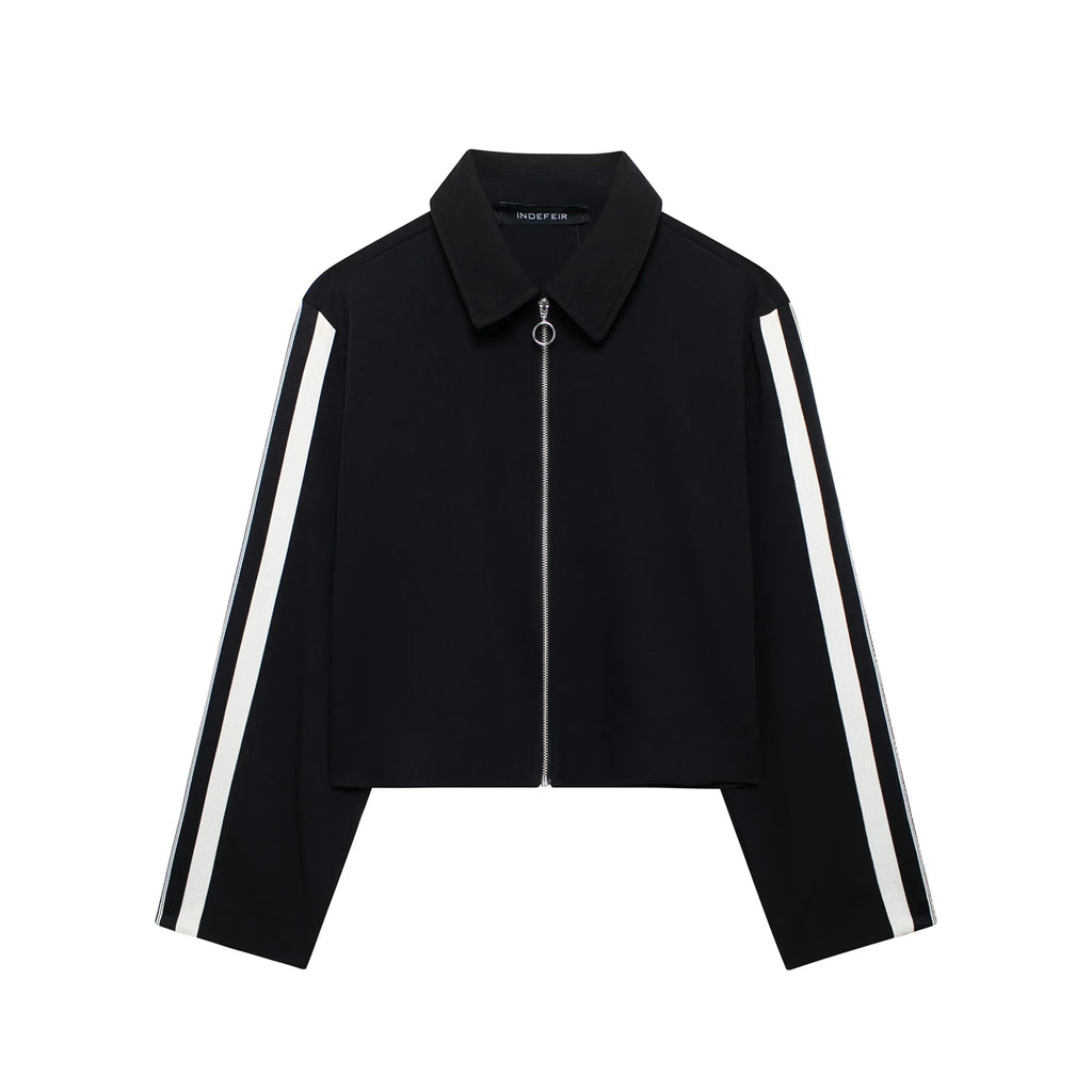 Women's Fashion Side Stripe Coat Pant Set with Long Sleeve Zipper Jacket and Elastic Waist Wide Leg Pants