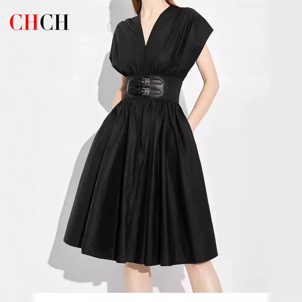 Black V Neck Sleeveless Long Dress For Office Party