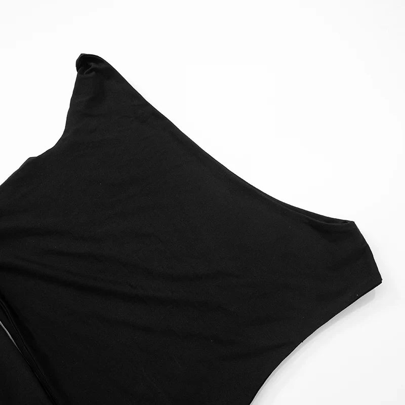 Strapless Hollow Out Short Summer Dress With Oblique Collar