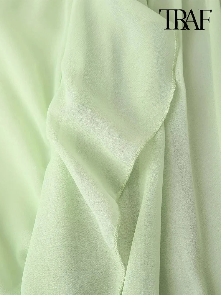 Boho Beach Dress With Round Neck Ruffle Trim Long Sleeve