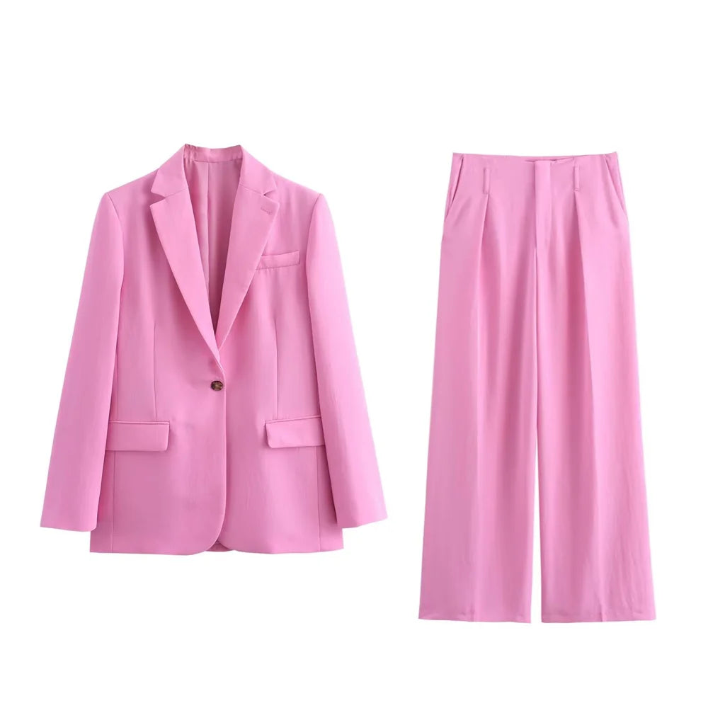 Casual Women's Fashion Flip Collar Suit Coat and Strap Decoration Pants Set