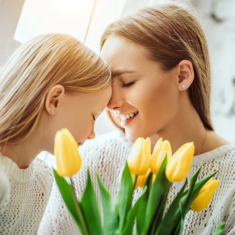 Hypoallergenic Screwback Earrings Set for Women and Girls, 316L Stainless Steel Cute CZ Studs, 20G, 6 Pairs