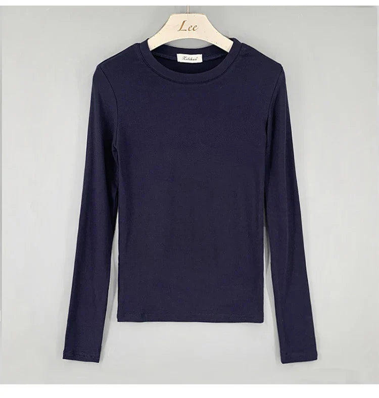 Korean Style Slim Fit Cotton Long Sleeve T Shirt for Women Soft Transparent Summer Tee