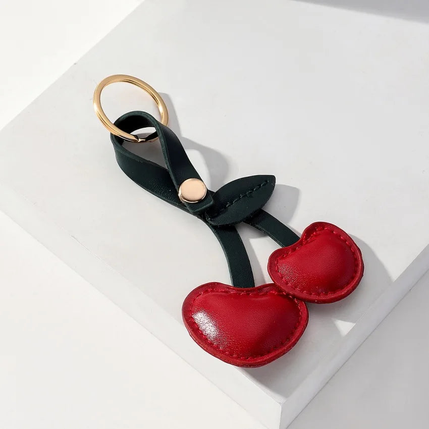 Rustic Leather Cherry Key Chain - Stylish Key Ring Pendant for Men and Women, Perfect Gift for Car and Bag Accessories