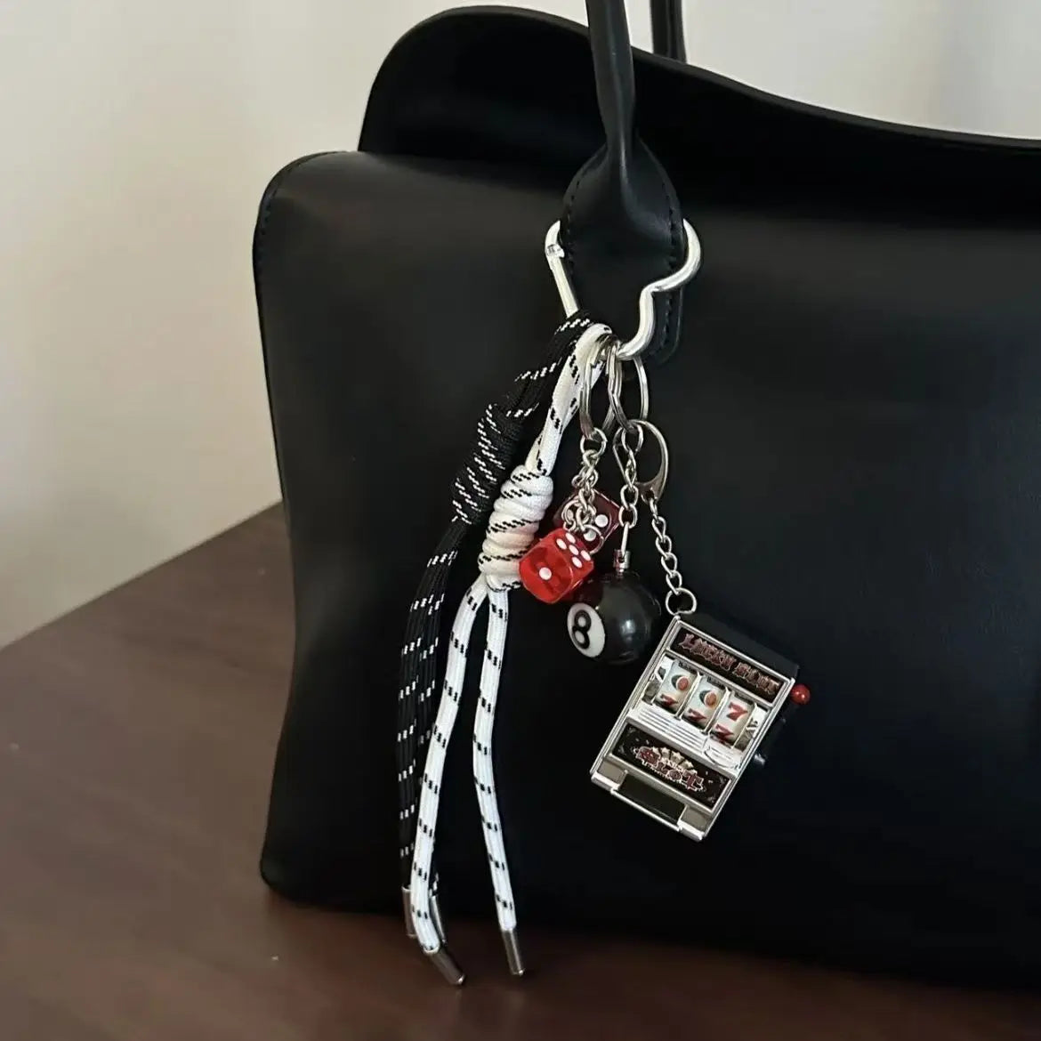 Portable Mini Fruit Slot Keychain Pendant Retro Toy Coin Operated Game for Kids and Adults