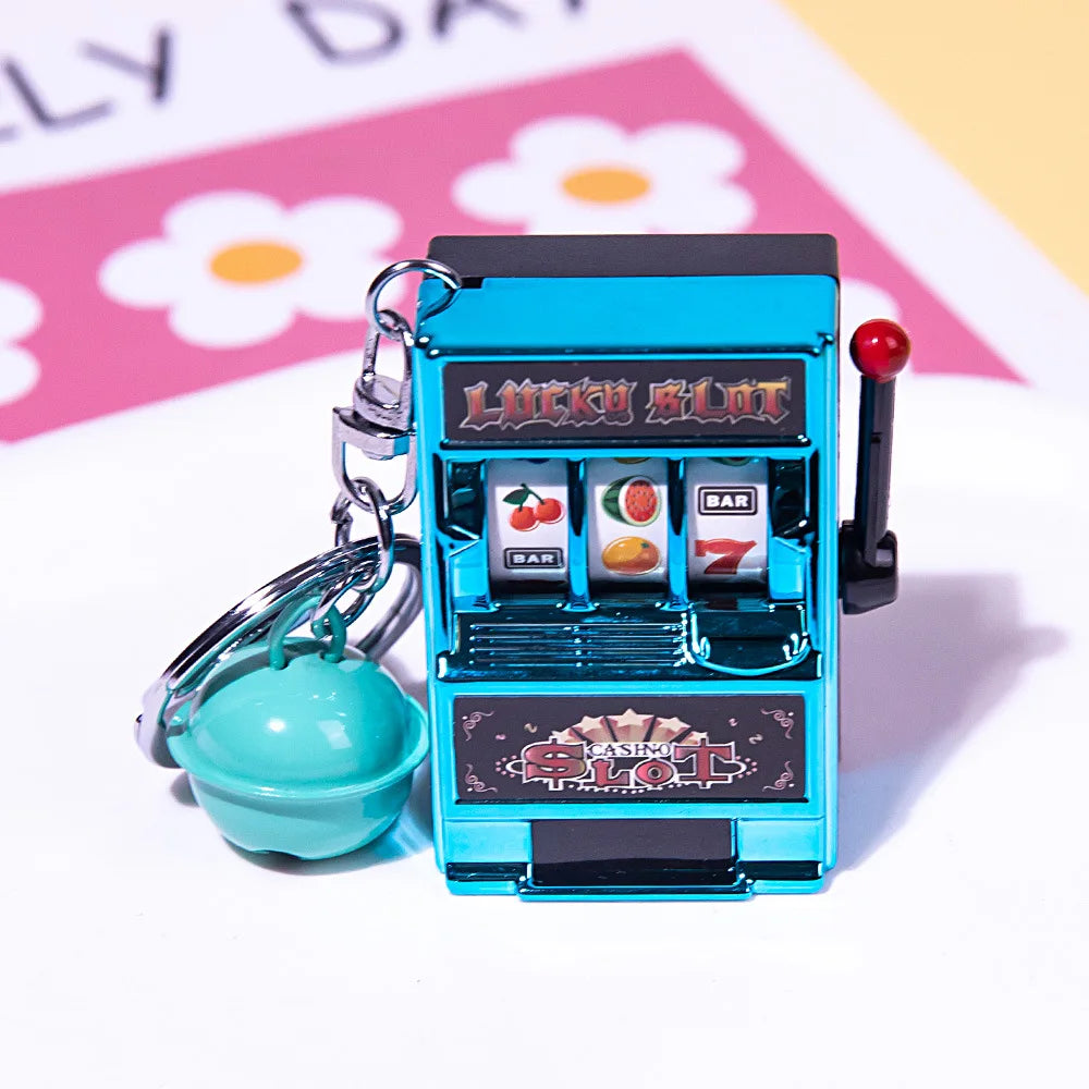 Portable Mini Fruit Slot Keychain Pendant Retro Toy Coin Operated Game for Kids and Adults