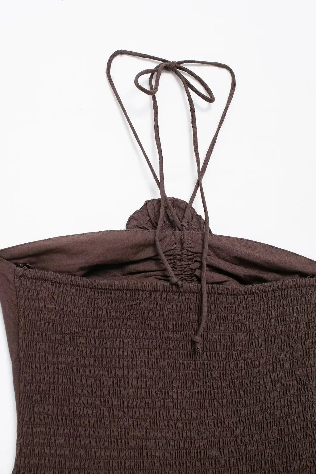 Brown Backless Halter Dress With Floral Embellishment