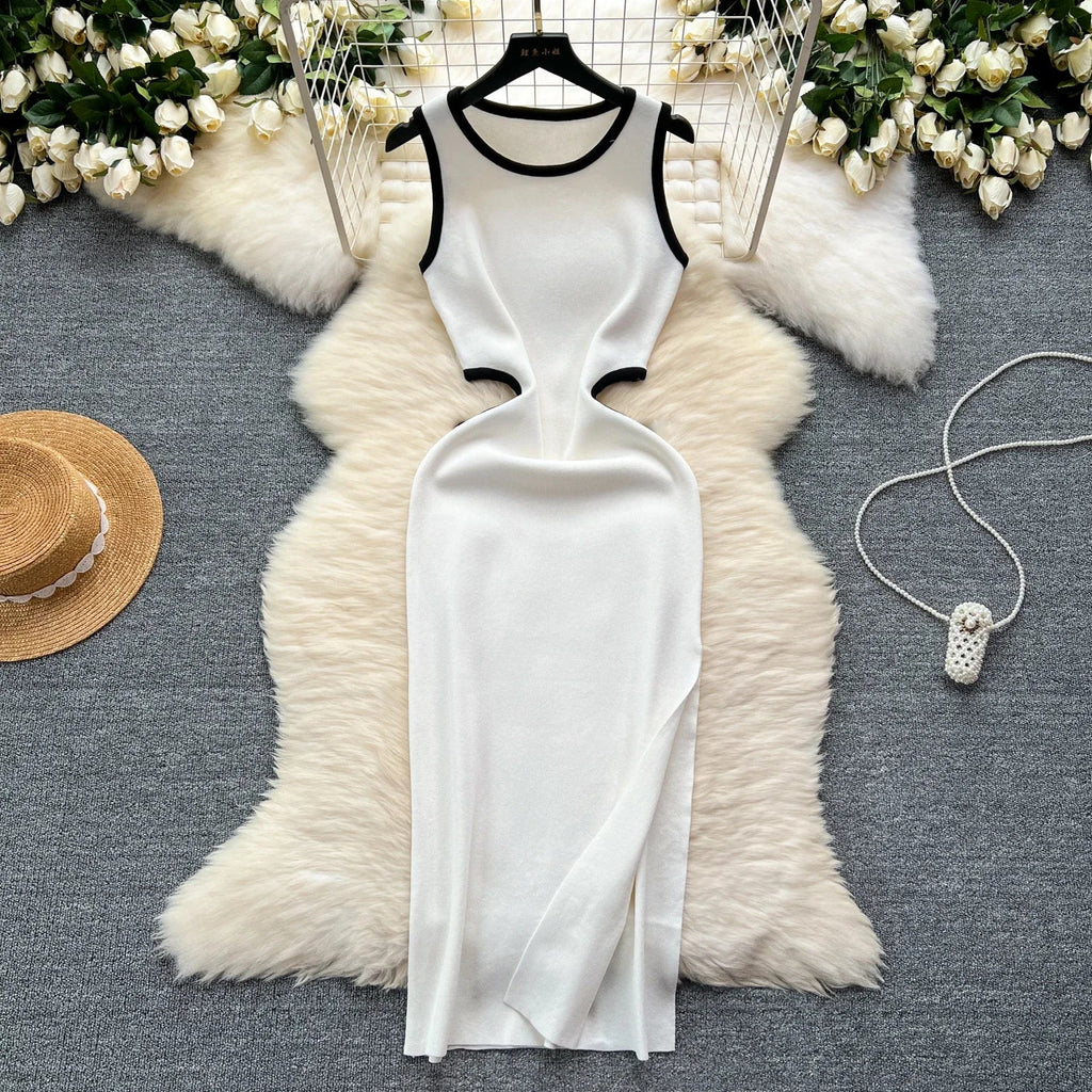 Sexy Cutout Waist Bodycon Dress Knitted Summer Sundress