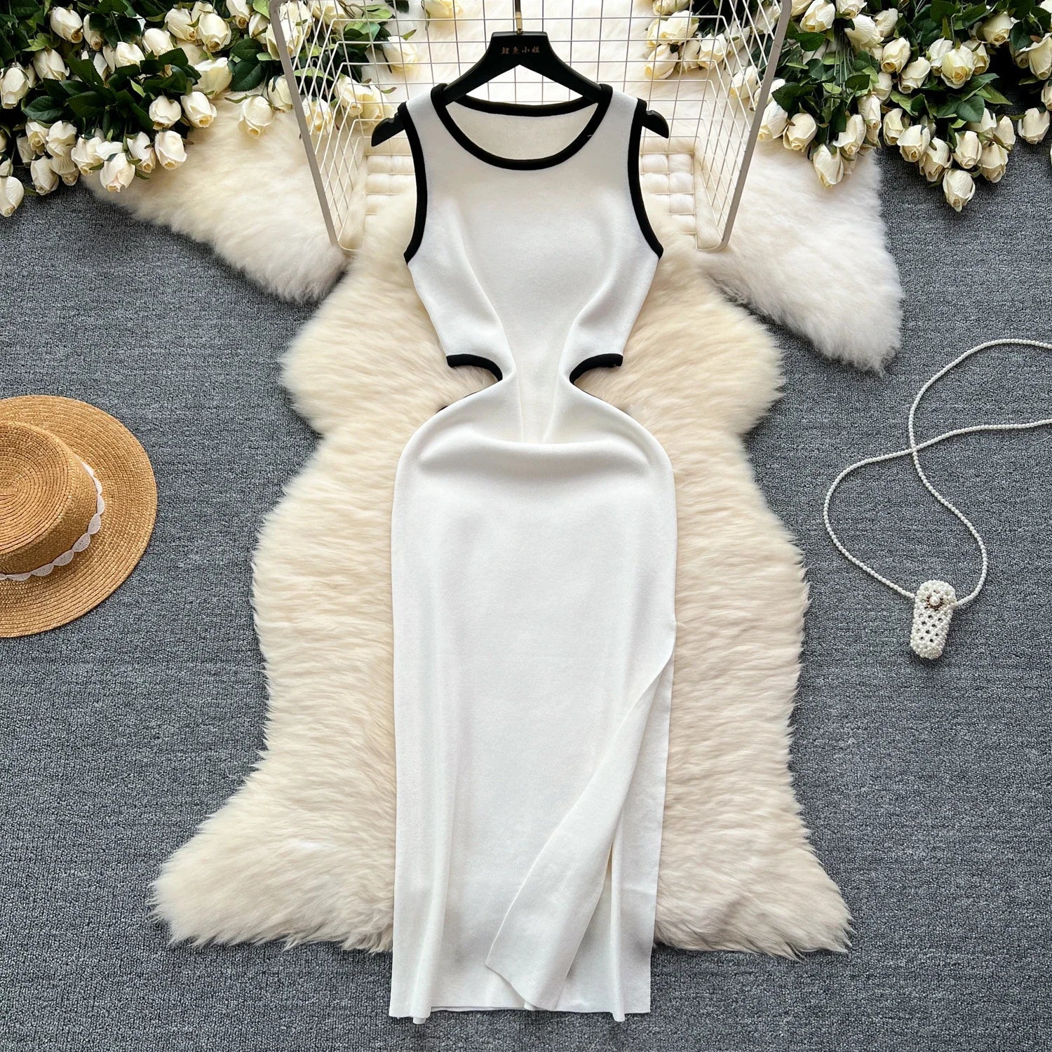 Sexy Cutout Waist Bodycon Dress Knitted Summer Sundress