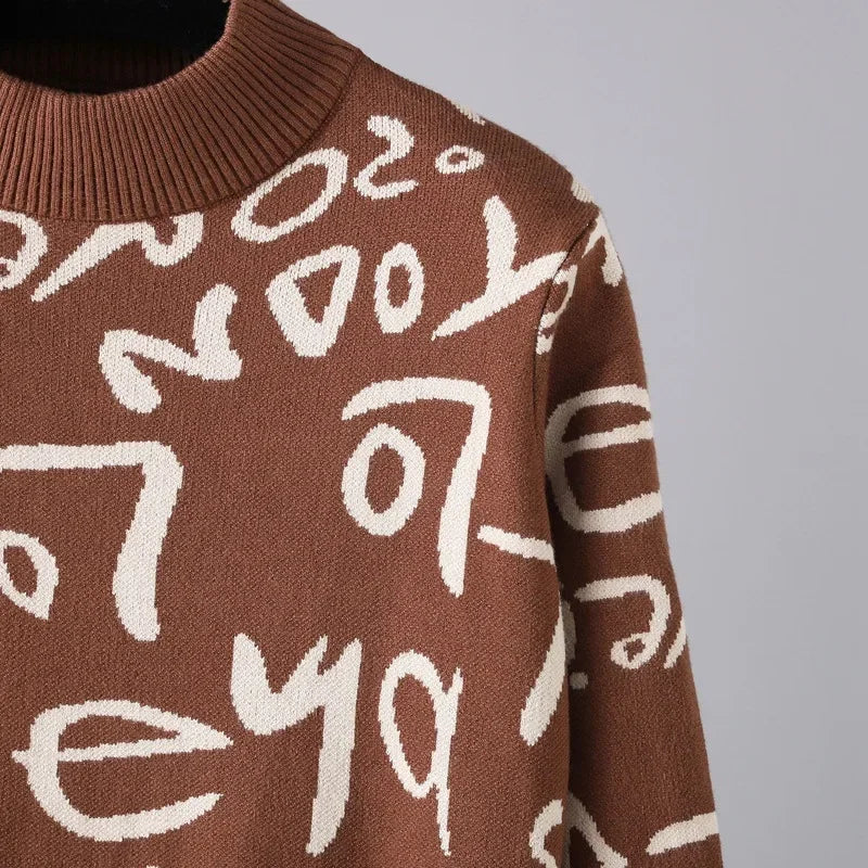 Vintage Knit Sweater Dress With Graffiti Letter Print