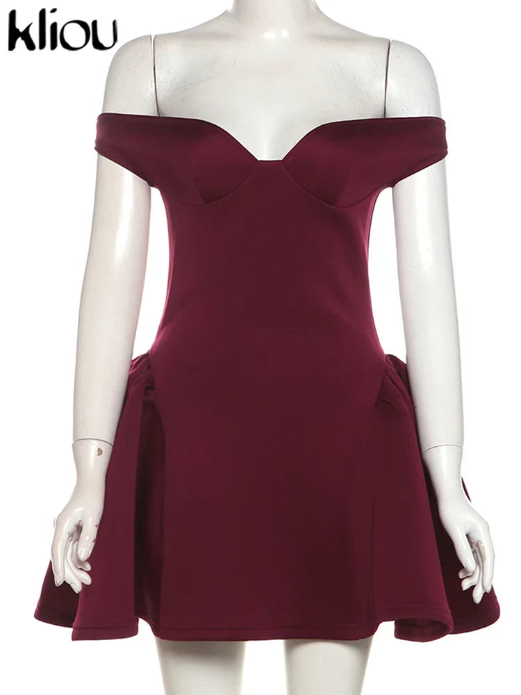 A Line Halter Dress Ruched Off Shoulder Party Dress