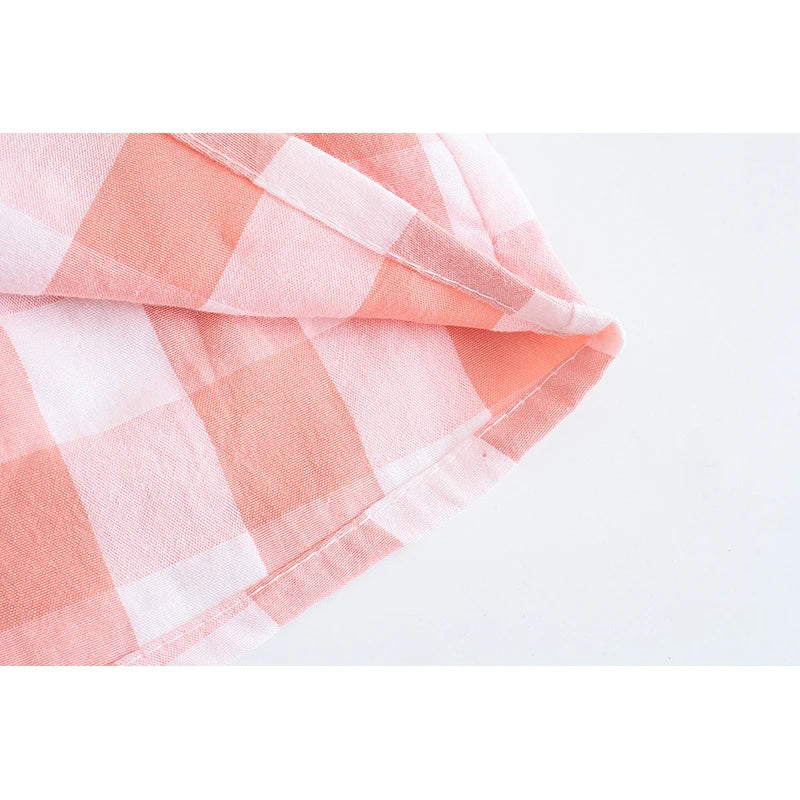 Women's Plaid Loose Fit Button Front O-Neck Blouse Casual Stylish Tops for Everyday Wear