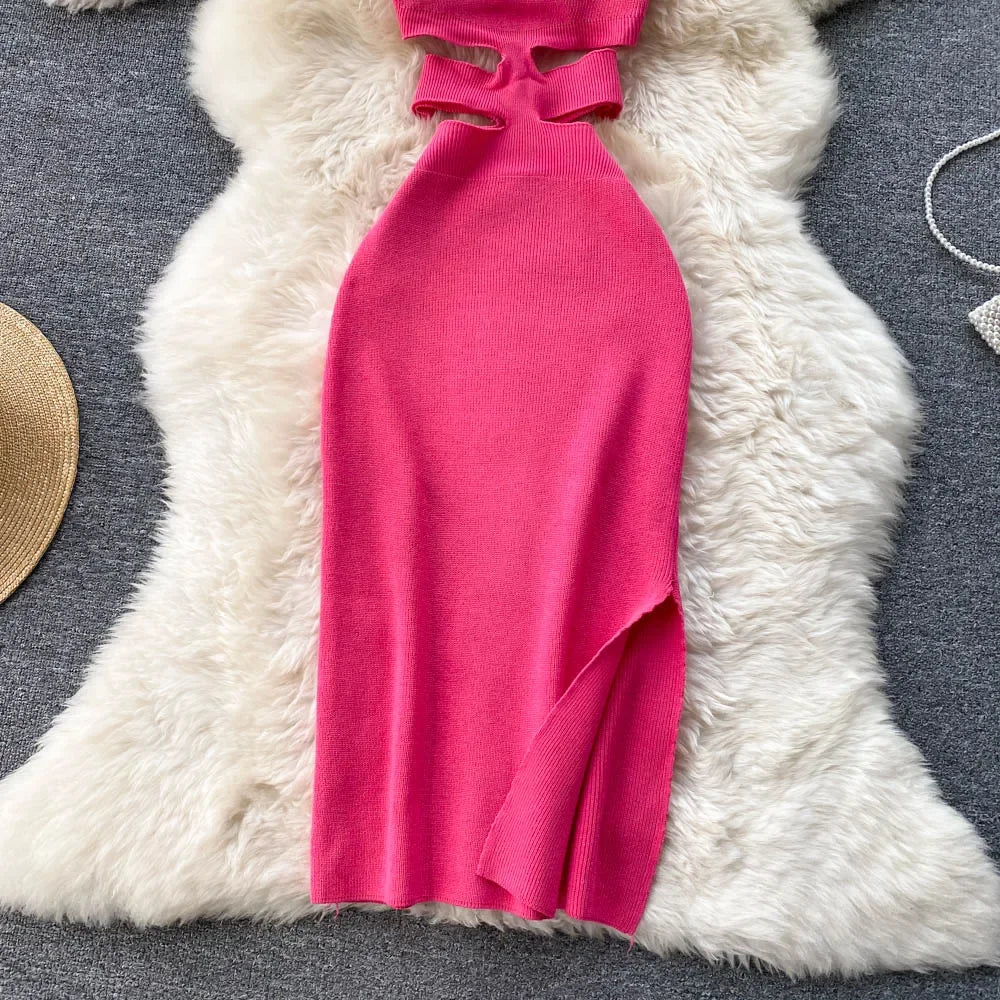 Backless Summer Knit Bodycon Dress For Women Hollow Out