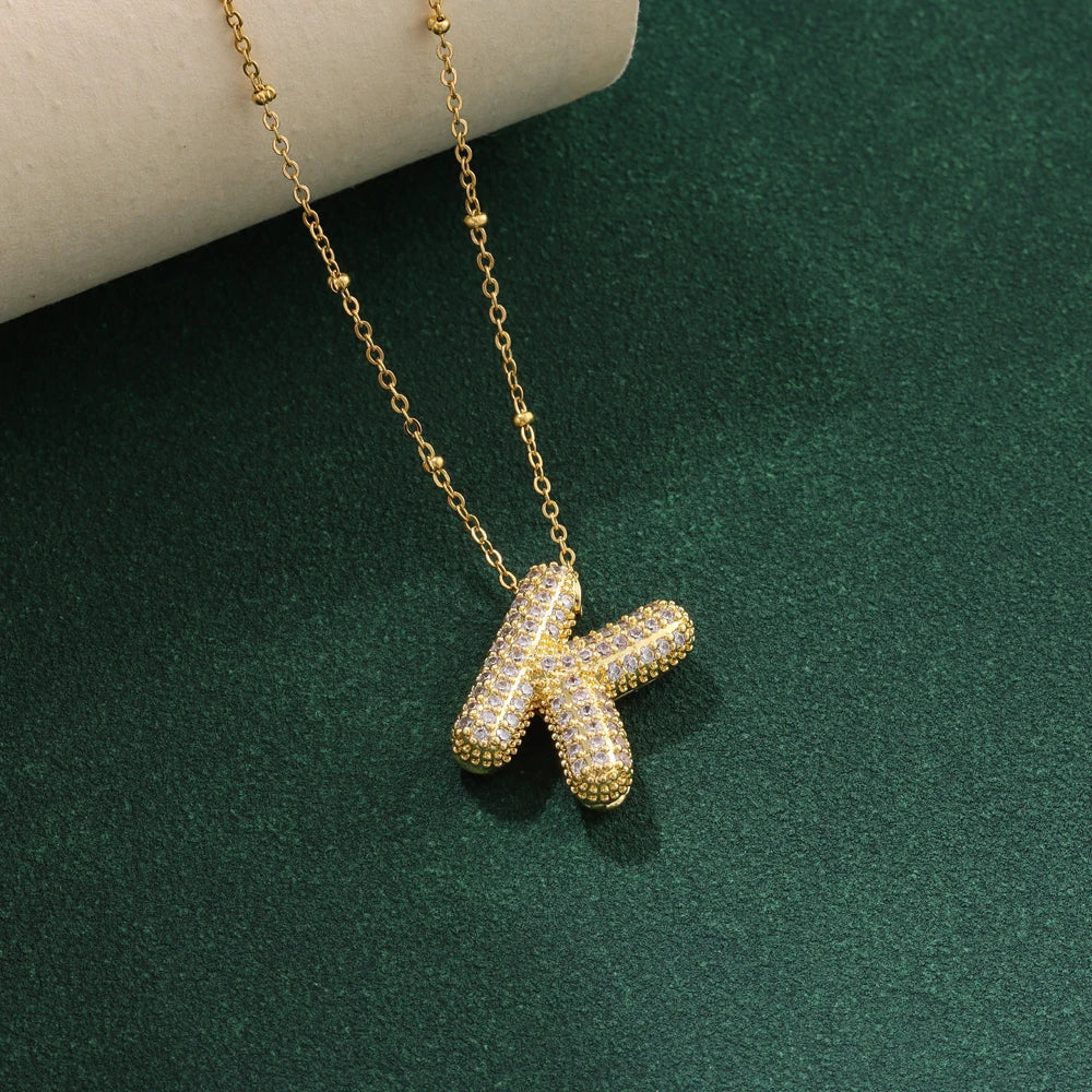 Luxury Zircon Crystal Initial Necklace for Women Stainless Steel Choker Chain Jewelry