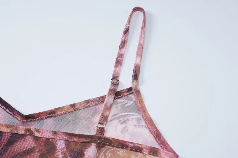 Leopard Print Mesh Maxi Dress Backless Slit See Through