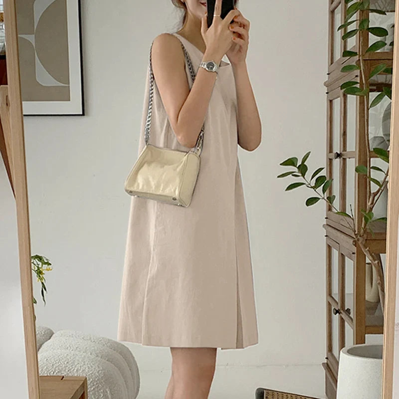 Women Sleeveless Sundress With Pockets Knee Length Casual
