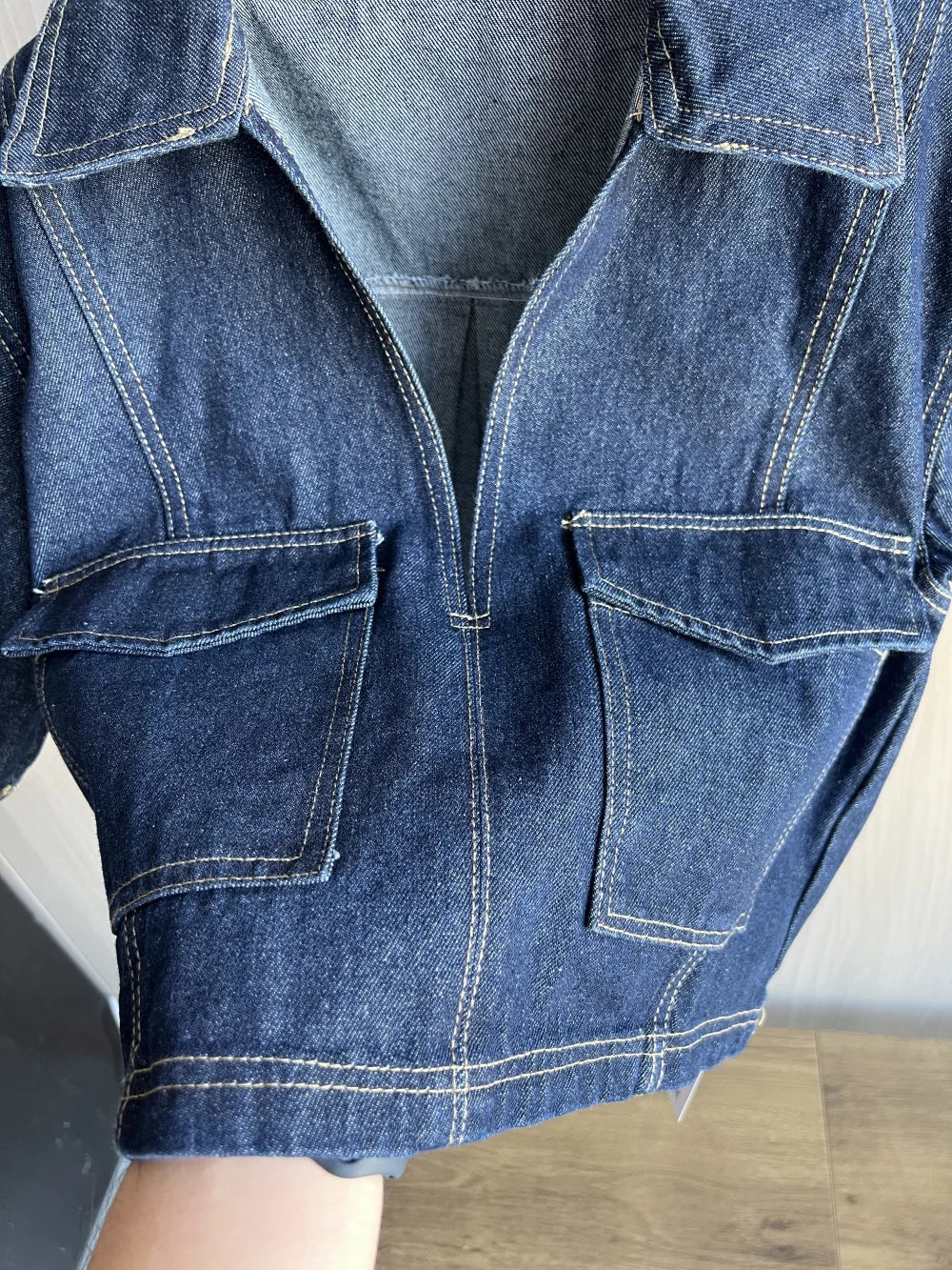 Sexy V Neck Loose Fit Short Denim Top with Asymmetrical Culottes Two Piece Denim Suit for Women