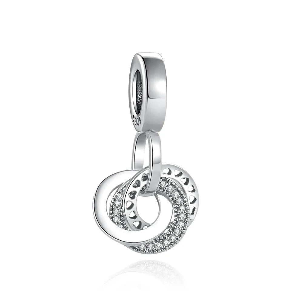 925 Sterling Silver Family Tree Heart Pendant Beads for DIY Bracelets