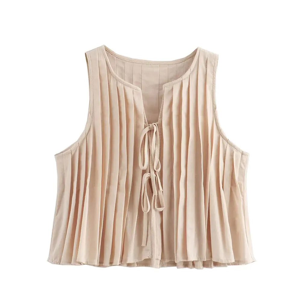 Women's 2-Piece Fashion Set Solid Pleated Vest Top and High Waist Midi Skirt Chic Coordinated Outfit for Elegant Style