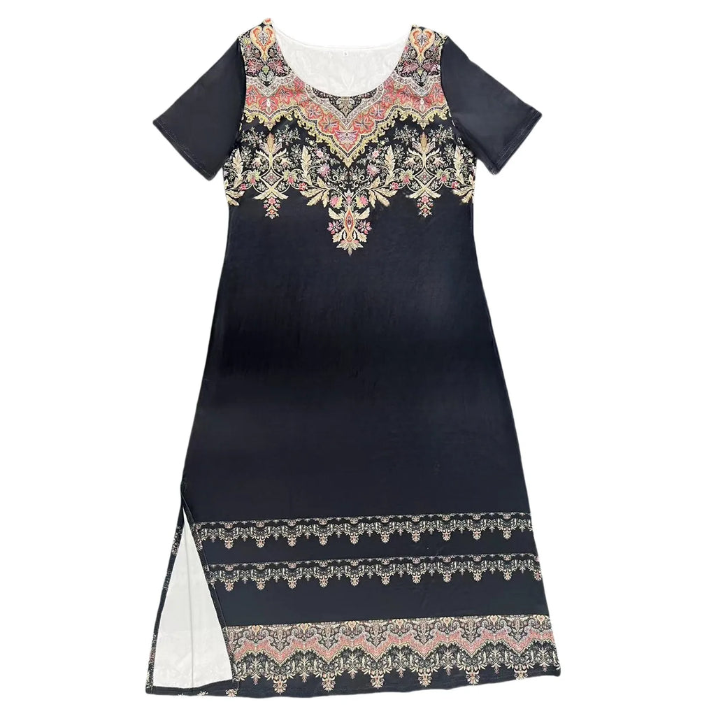 Women Allover Print Dress With Round Neck Short Sleeves
