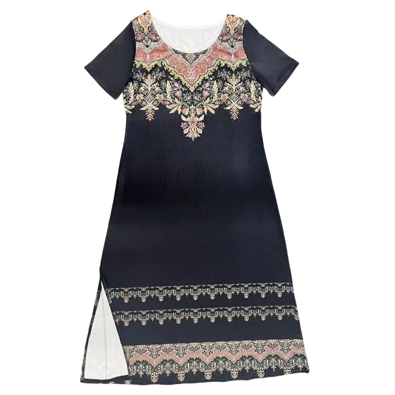 Women Allover Print Dress With Round Neck Short Sleeves