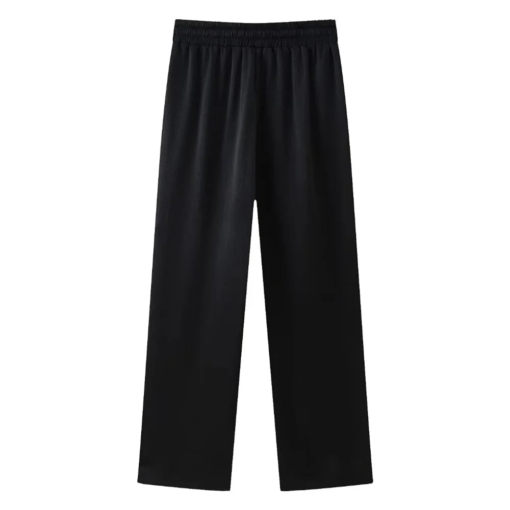 Women's Double Breasted Suit Jacket and Pants Set with Wrinkle Effect for Spring and Summer Fashion